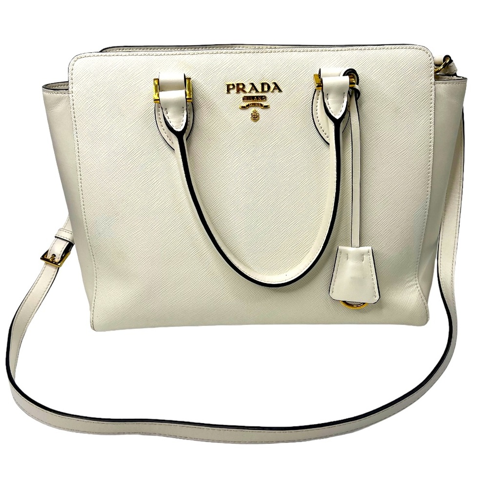 Prada Staffiano white top handle hand bag